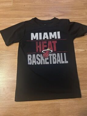 NBA Miami Heat Black Short Sleeve Tee with Red & White Logo
